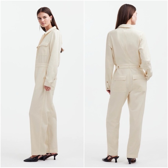 Madewell Jumpsuit Utility Coveralls Denim Cotton Blend Vintage Ivory S NWT New - Picture 2 of 13